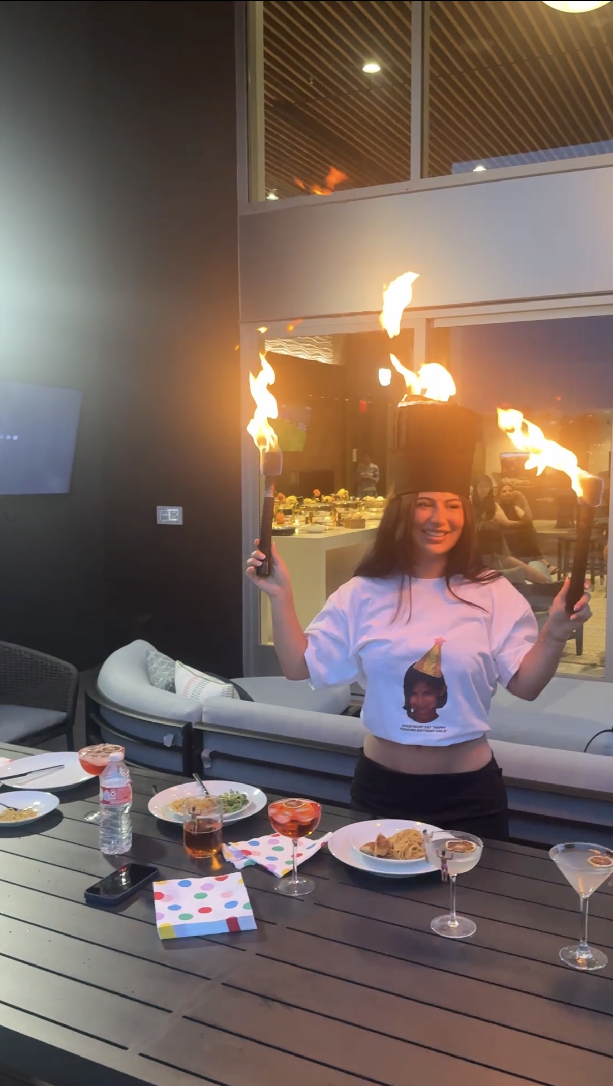 Adult guest participating in a hibachi fire experience