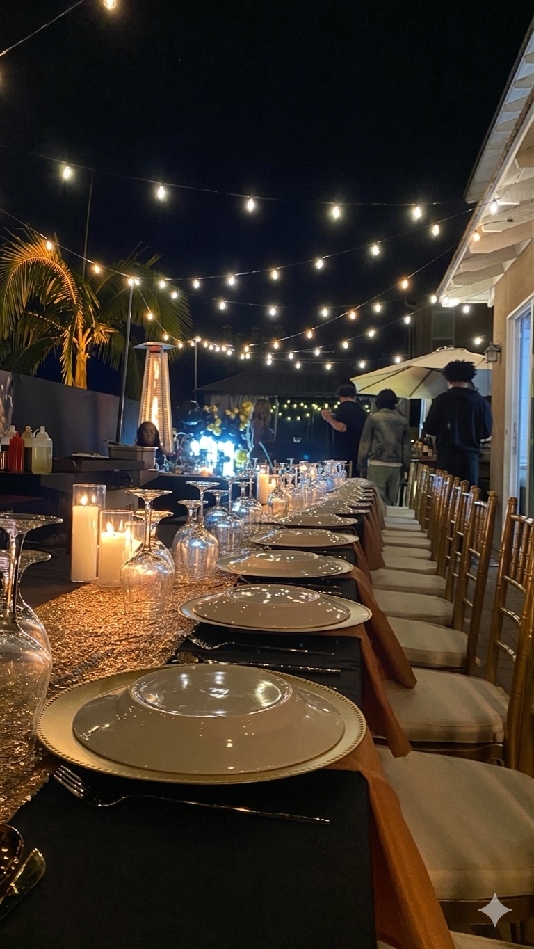 Real outdoor hibachi table prepared for adult guests