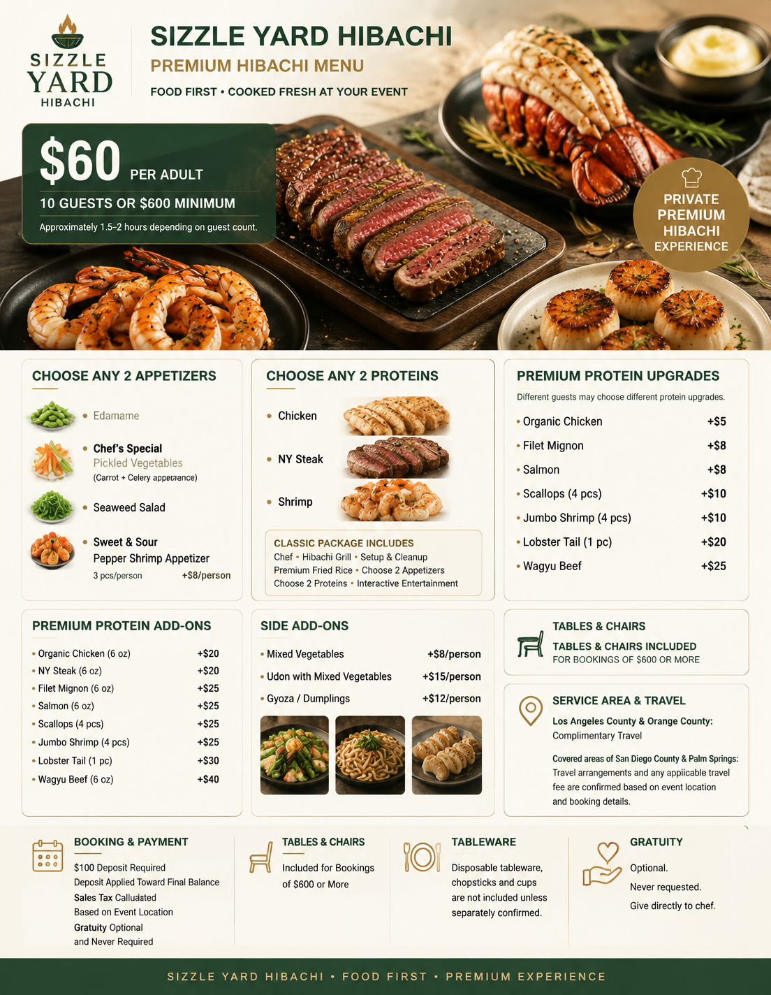 Official Sizzle Yard Hibachi production menu